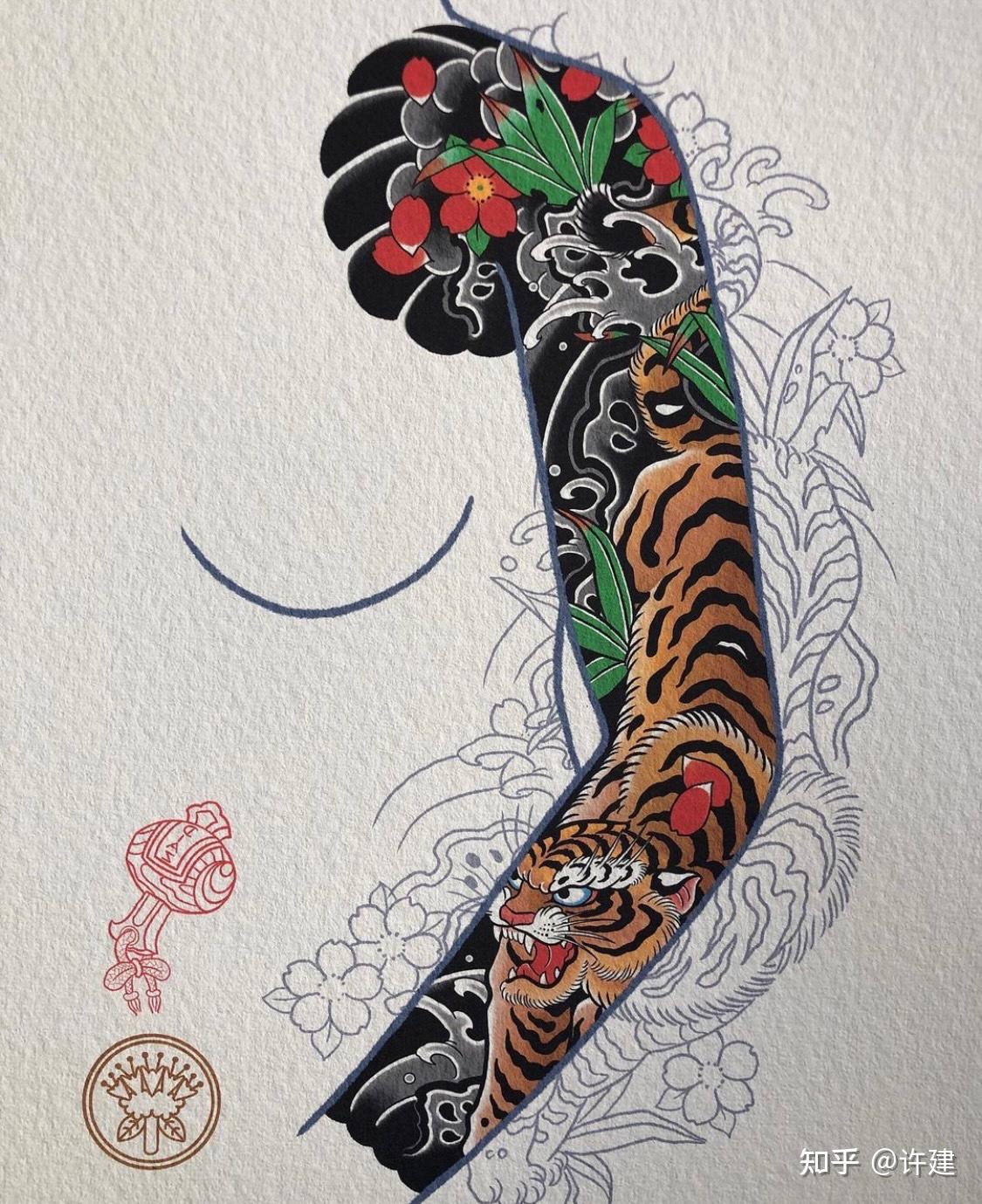 日式花臂纹身手稿日版图片