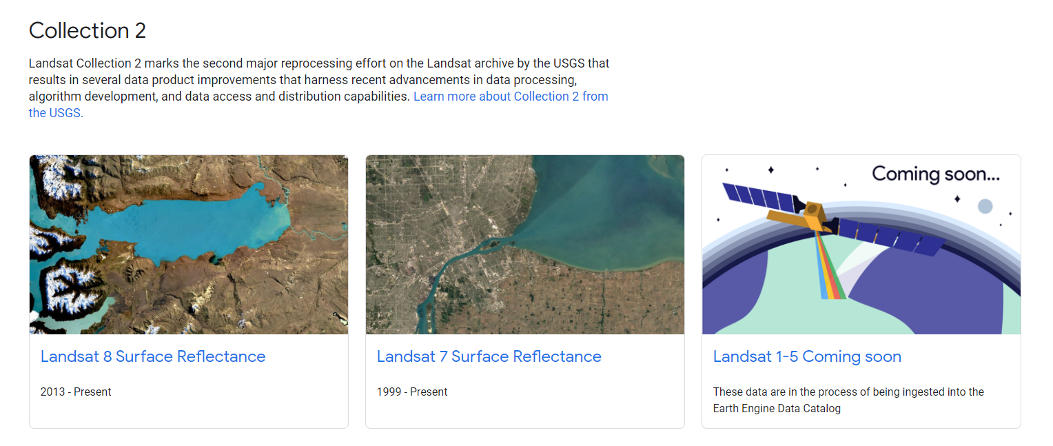 目前gee中collection 2 僅更新了landsat 7和landsat 8的地表反射率