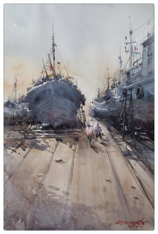 爱画船的青岛人李家成水彩作品欣赏