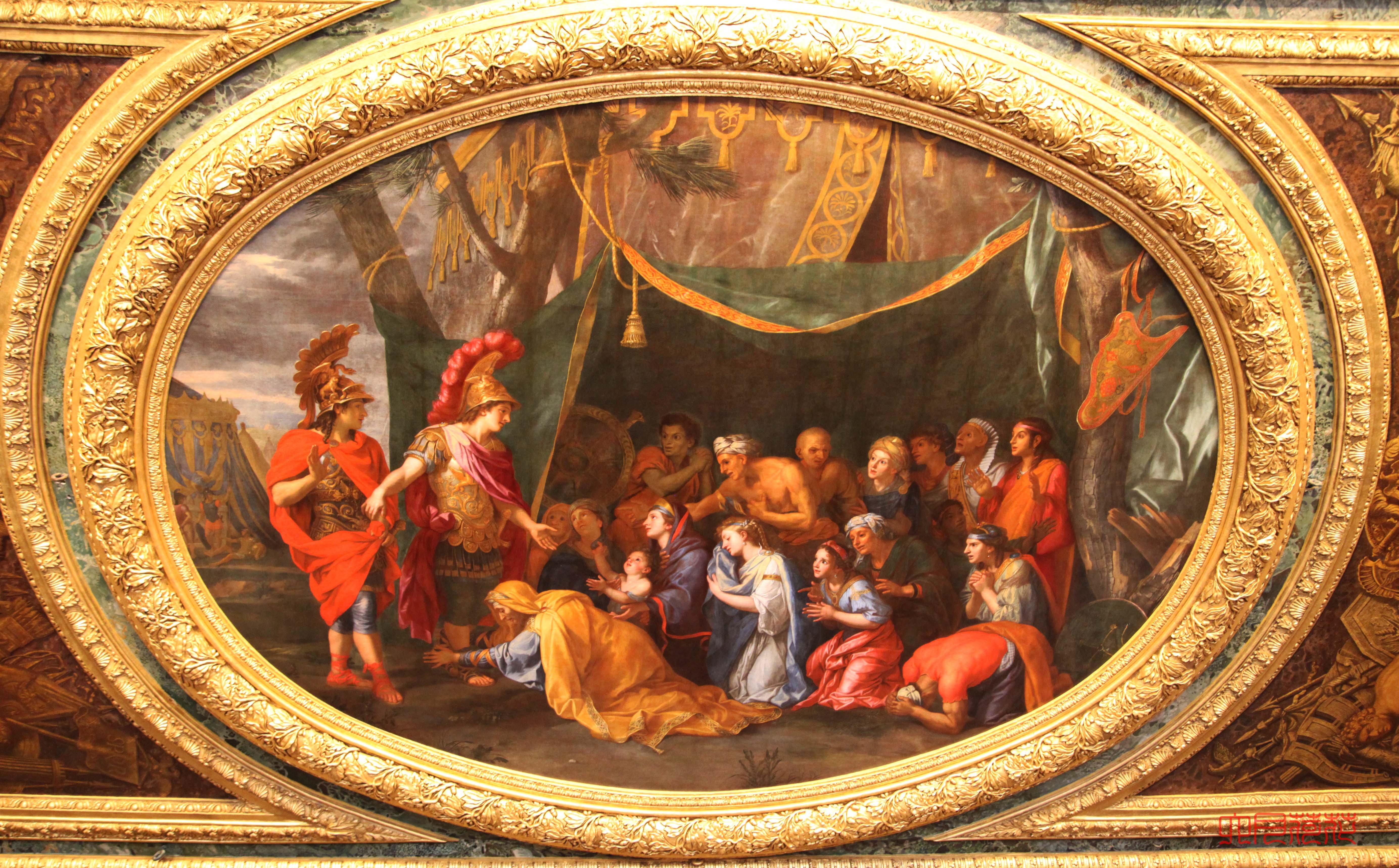 凡尔赛宫-王后接待室(鸿宴前厅)7:穹顶正中画《大流士的帐篷》【超大