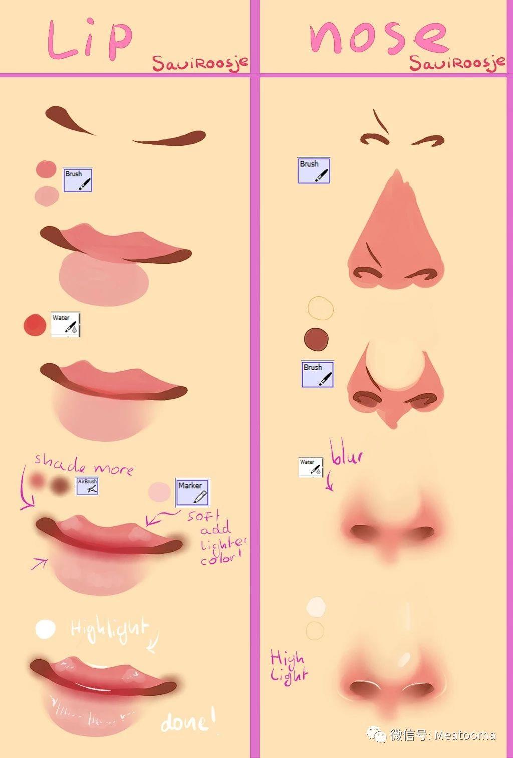 绘画小教程欧美风的鼻子和嘴的绘画技巧超详细的绘画步骤