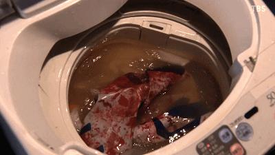 回想起父亲回来时满是泥泞的鞋,梨央又跑去洗衣机查看,结果看到了满是