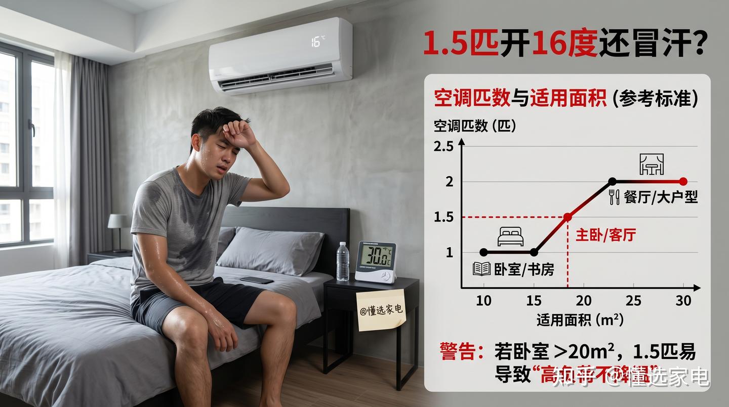 家电行业揭秘:1.5 匹空调适合多大面积别乱信,很多参数都有水分