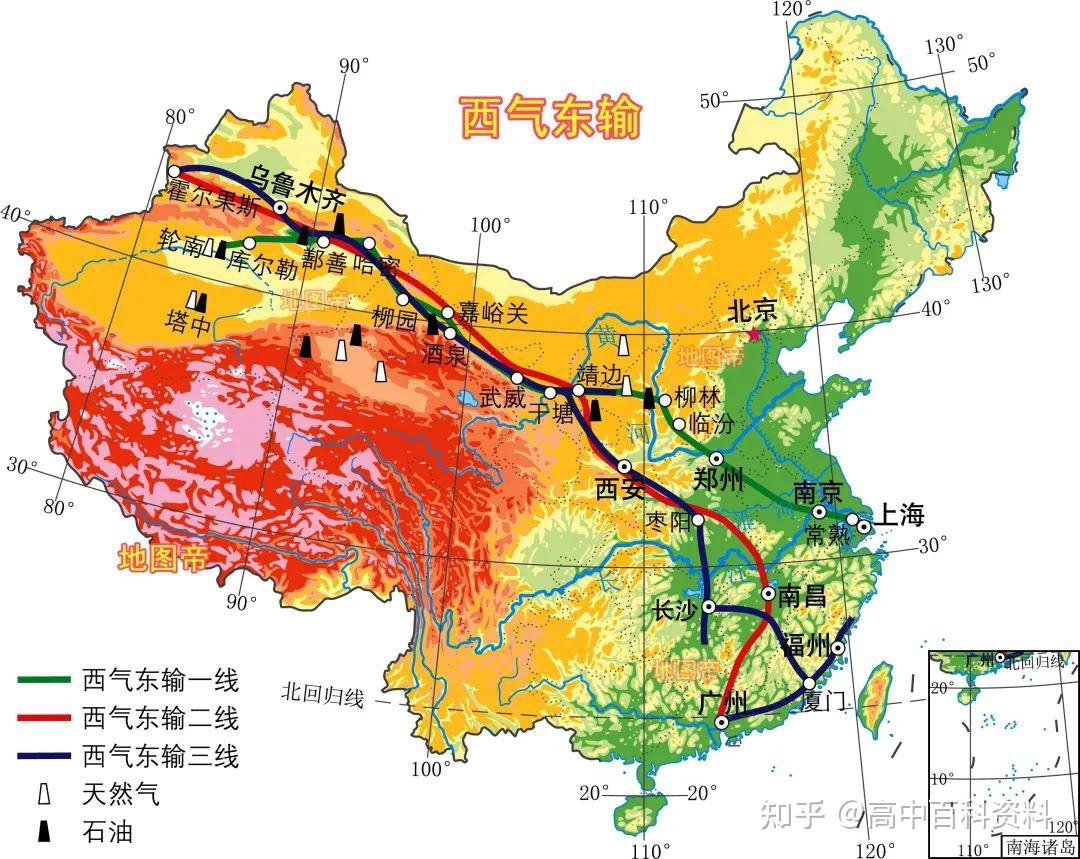 西气东输的三条路线图图片