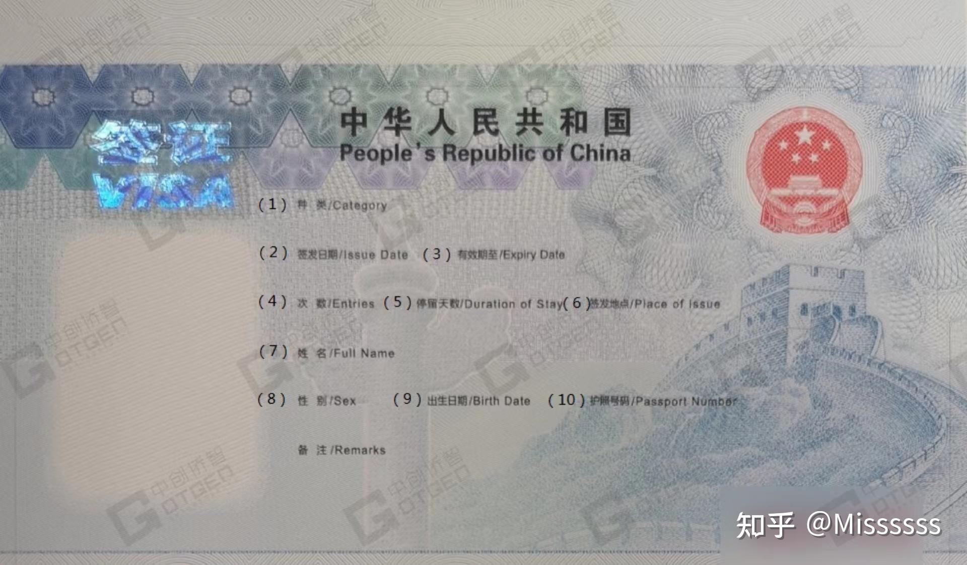 中国签证页内容详解