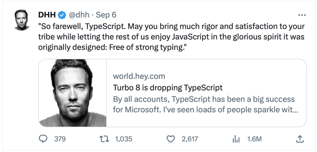 Ruby on Rails 的创始人将 TypeScript 从 Turbo 框架中移除,引起社区不满 - 知乎