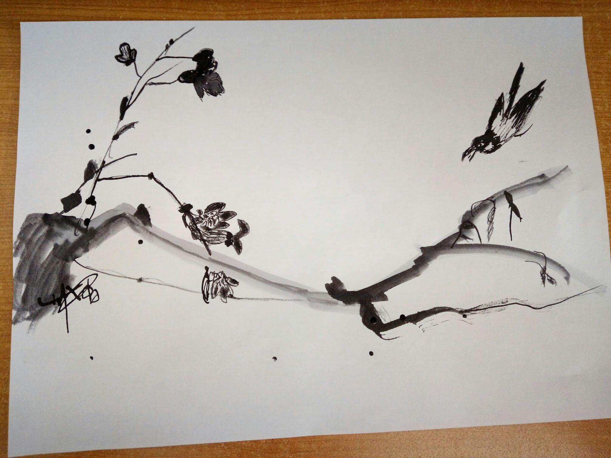 从来没学过美术可有一天就特别想画画然后就画了只有墨水和只能国画了