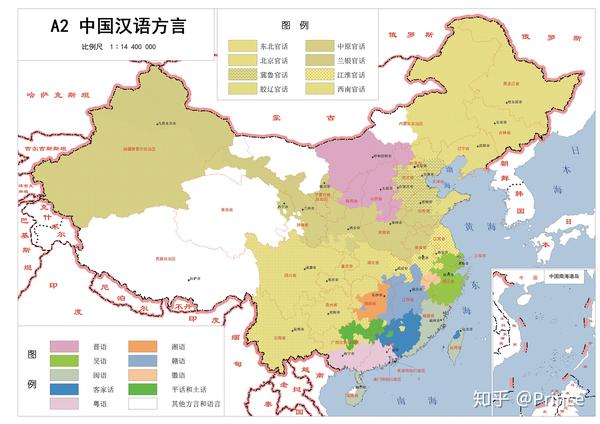 中国语言及汉语方言分布图 知乎