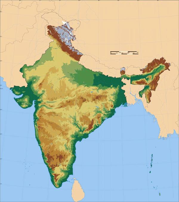 印度地形图超清可放大图片