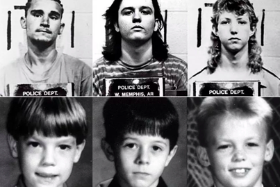 三名嫌疑人被捕收押的照片，从左到右依次是杰西·密斯凯利，达米安·埃乔尔斯，和杰森·鲍德温；以及三名被害人的遗照。来源：Newsweek