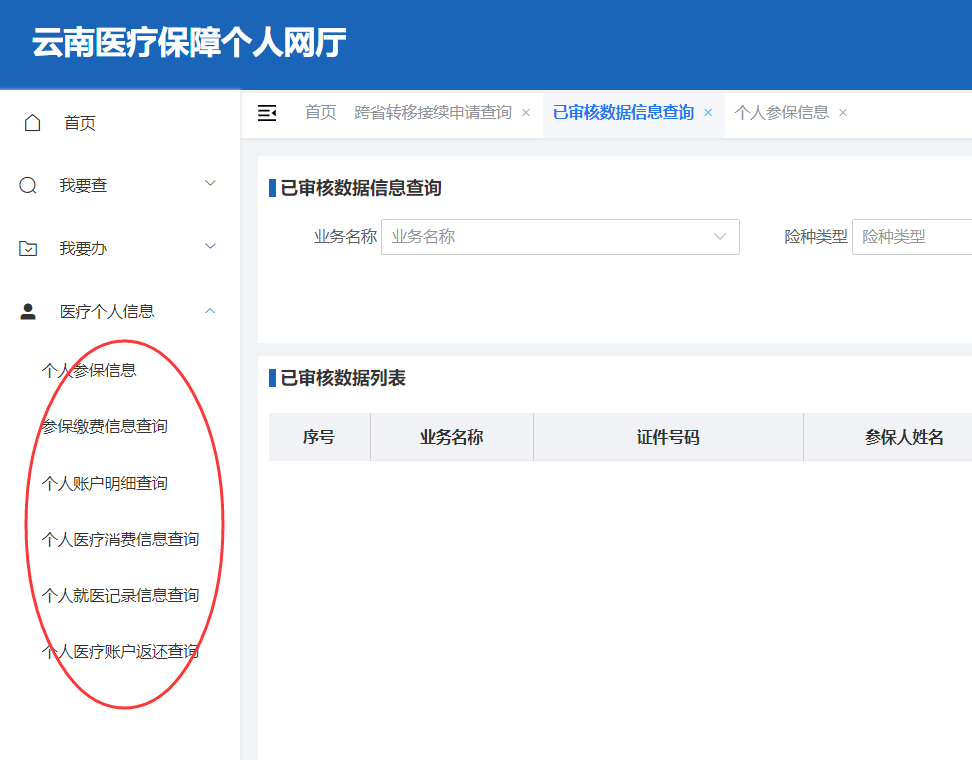 点击"医疗个人信息 入口,可以查询到个人参保信息,参保缴费信息