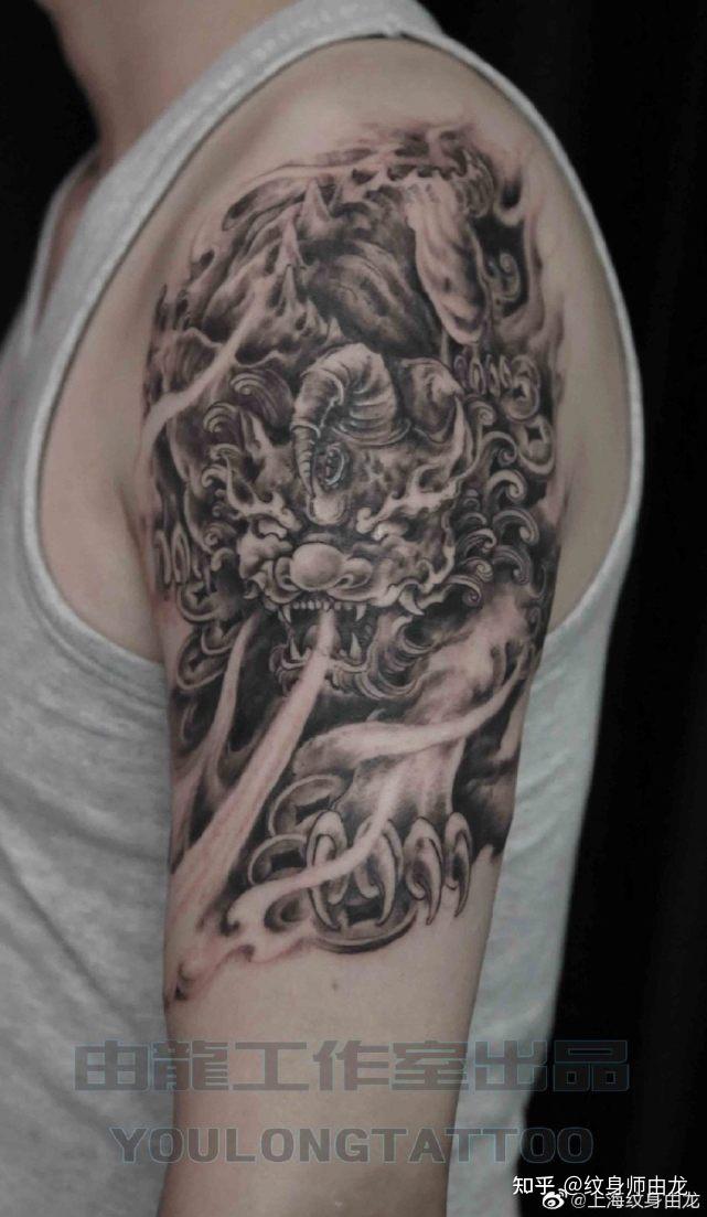 由龙作品大臂貔貅纹身