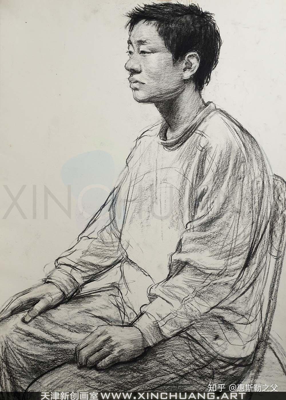 素描半身像男青年写生解析天津画室素描半身像