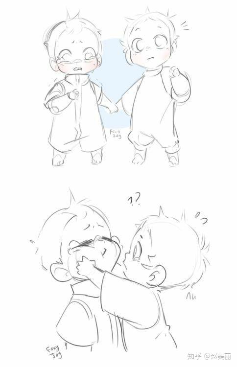 一组q版双人互动模板参考人体素材