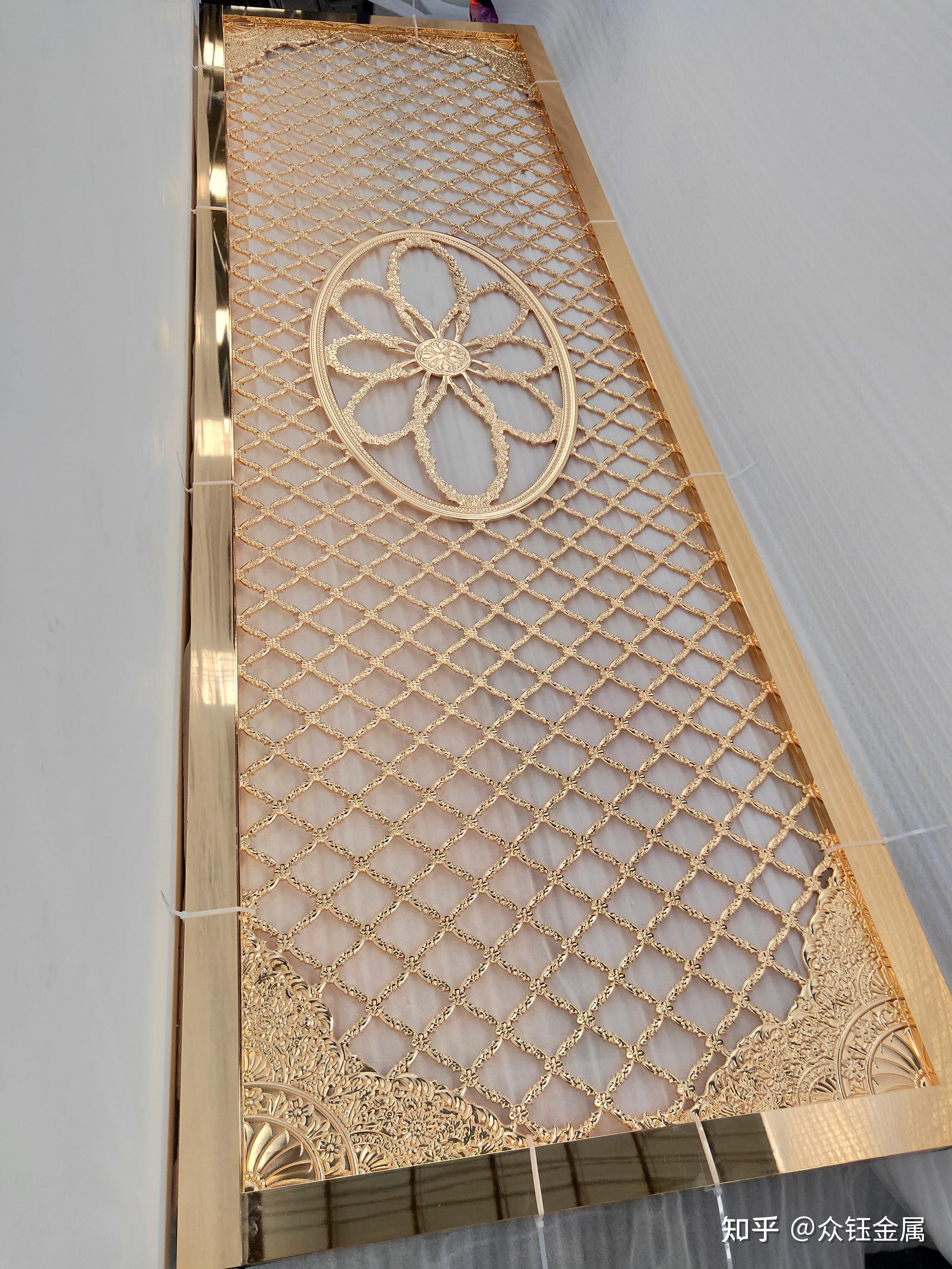 镜面钛金铝板镂空屏风k金铝艺隔断装饰品