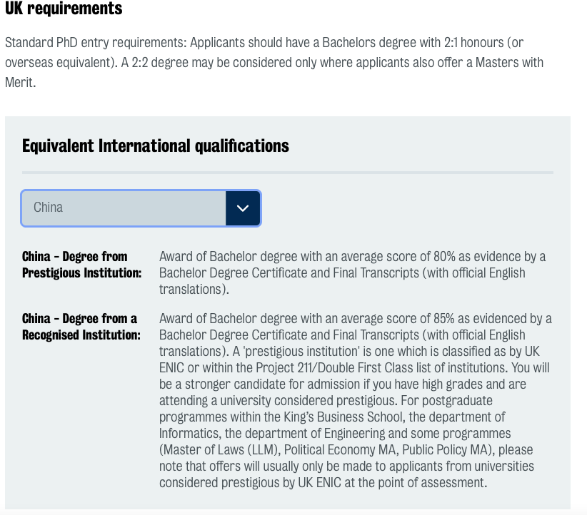 kcl phd requirements