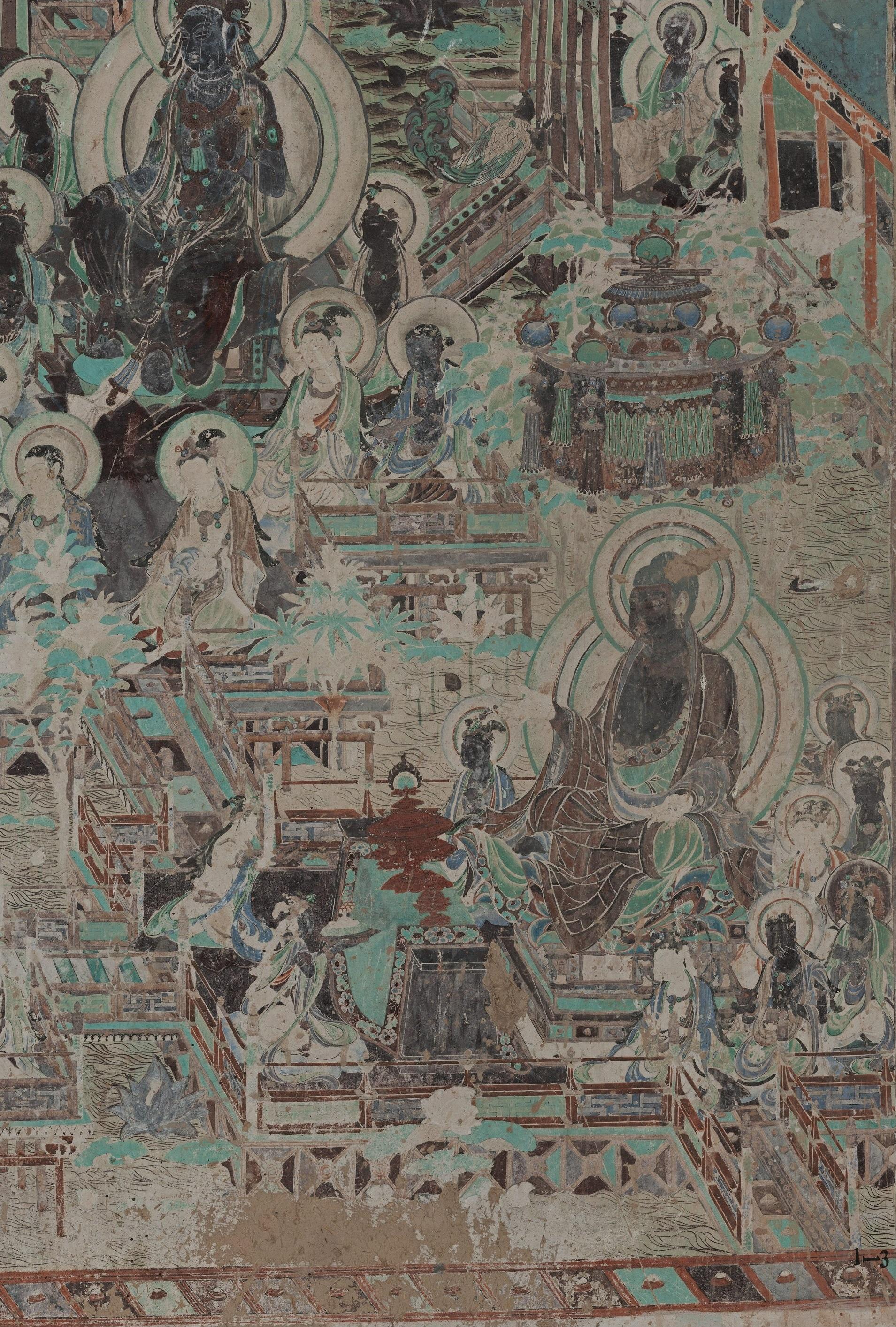 【神游千年,大美敦煌】盛唐-172窟南壁-观无量寿经变:细腻密体画,典雅