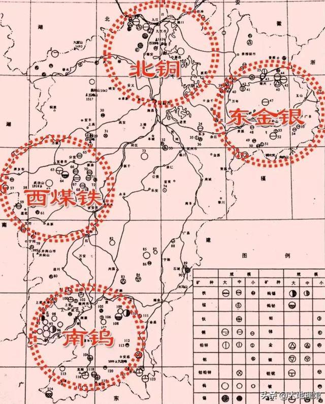 江西省铜,钨,稀土,铀,钽铌,金,银素有"七朵金花"之称,其中铜矿,钨矿和