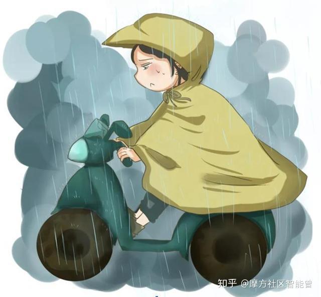 下雨骑电动车表情包图片