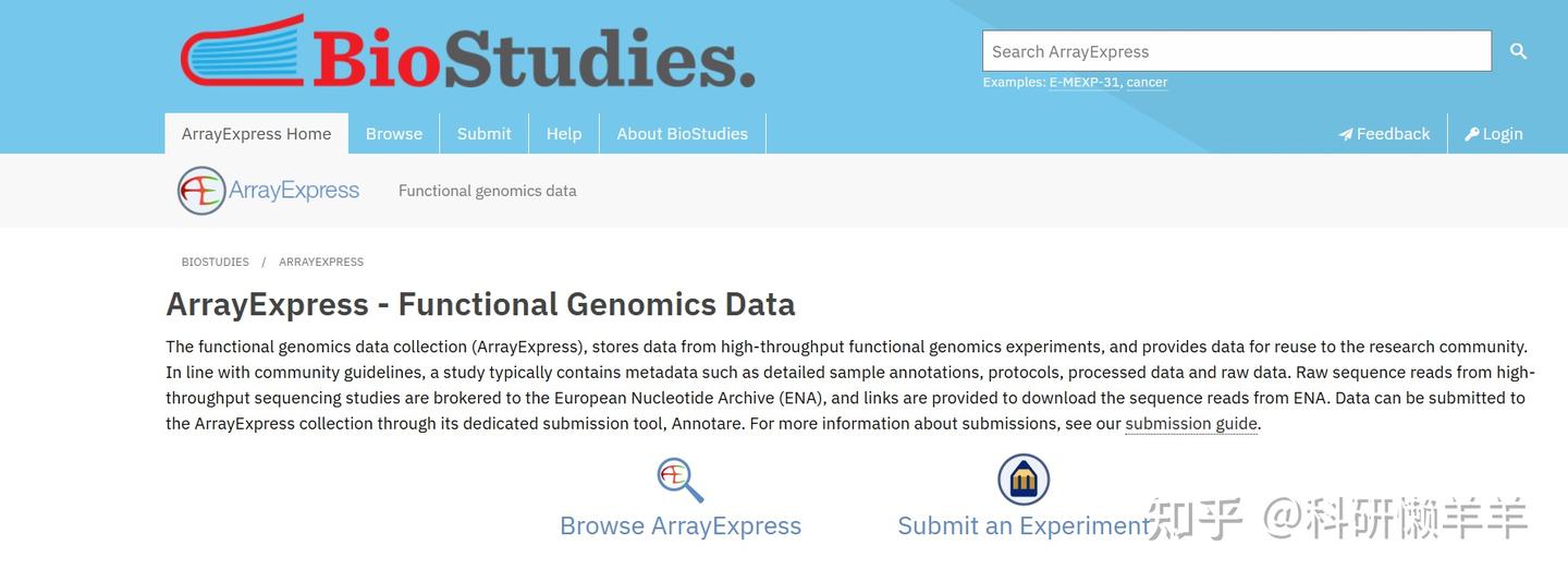 Arrayexpress Database Logo 师姐师兄花了大半年整理的16个科研神器网站,科研效率直接翻倍 - 知乎