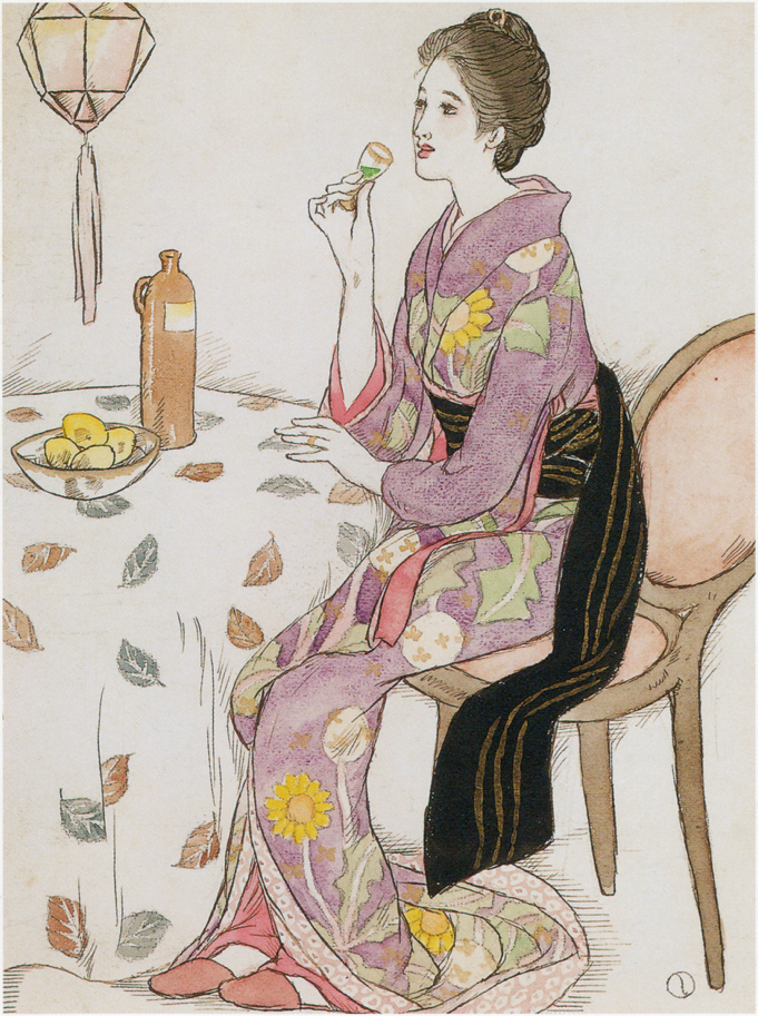图四:竹久梦二, 「长崎十二景 61 青酒」.1920.