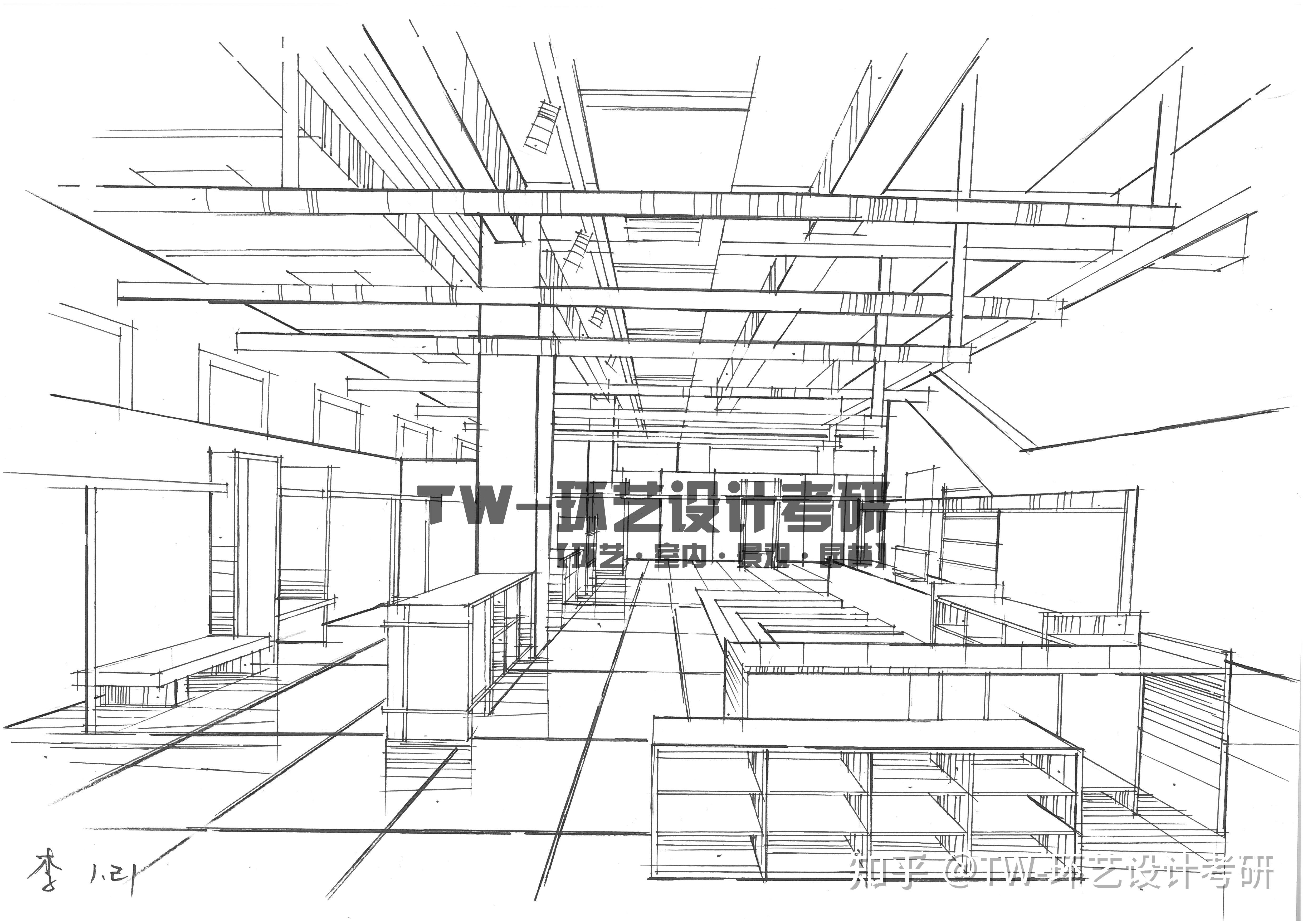 展示空间手绘线稿图片