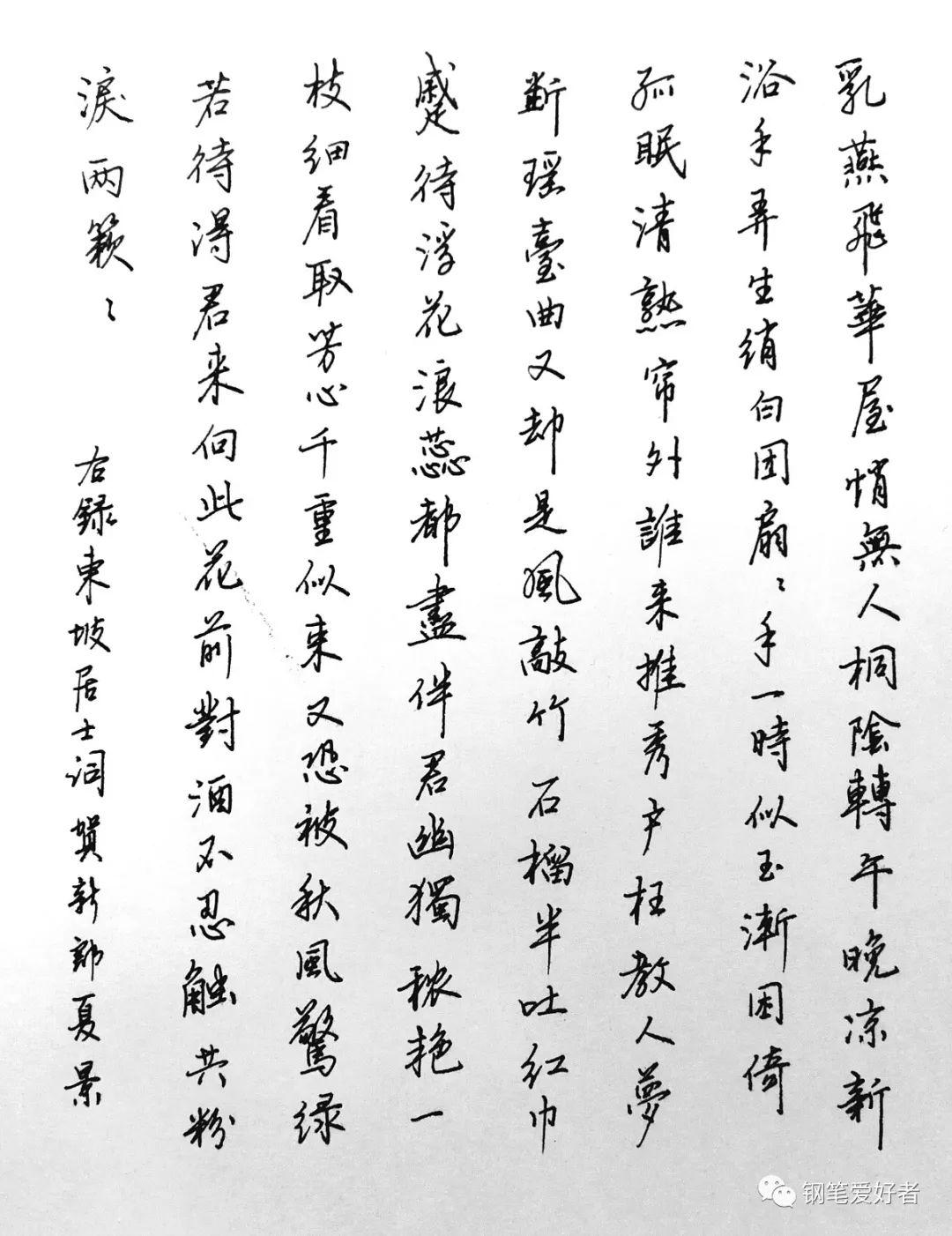 苏轼《贺新郎》手写钢笔字笔友钢笔书法习作欣赏