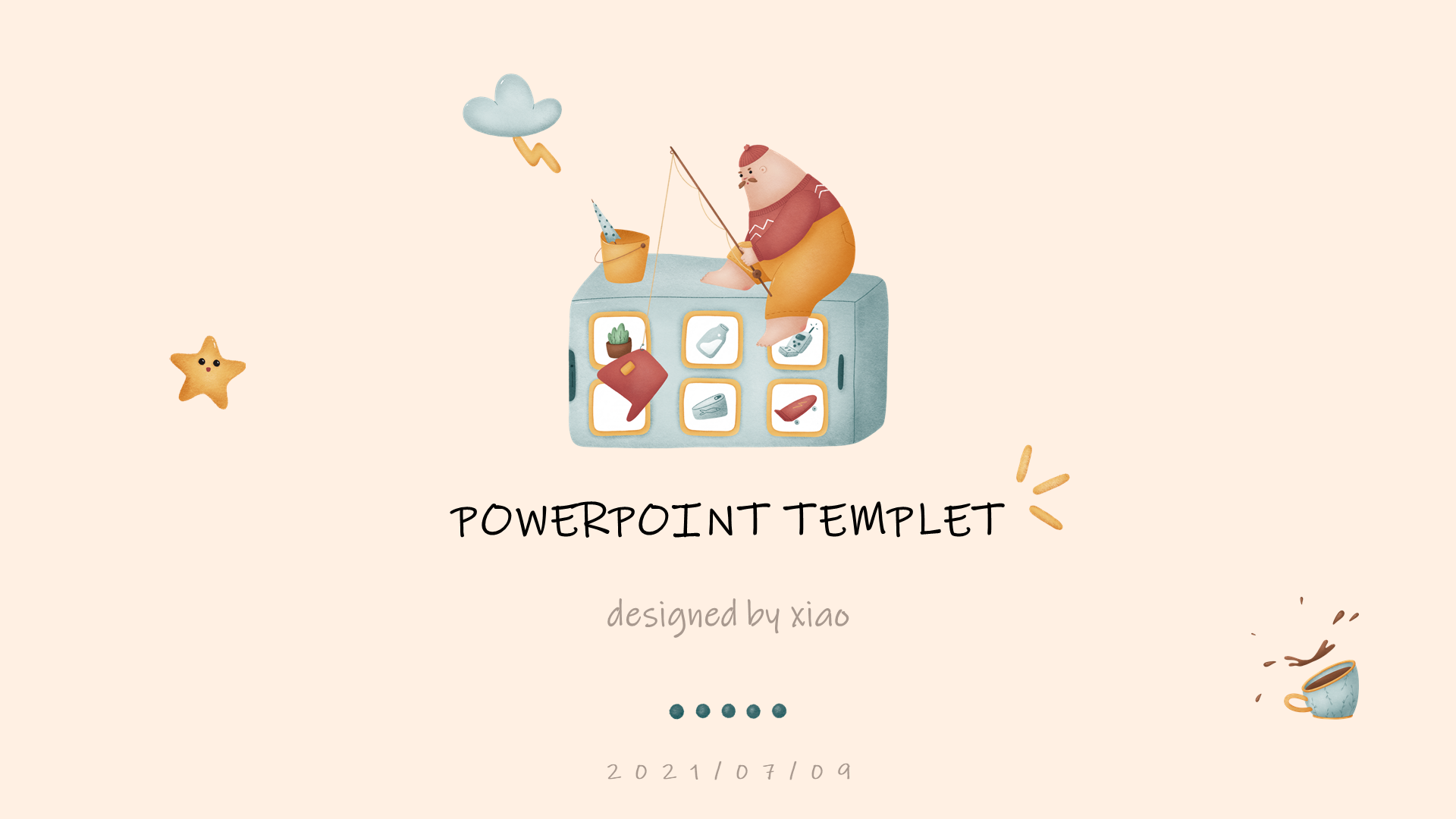 ppt模板圆滚滚卡通插画清新画风