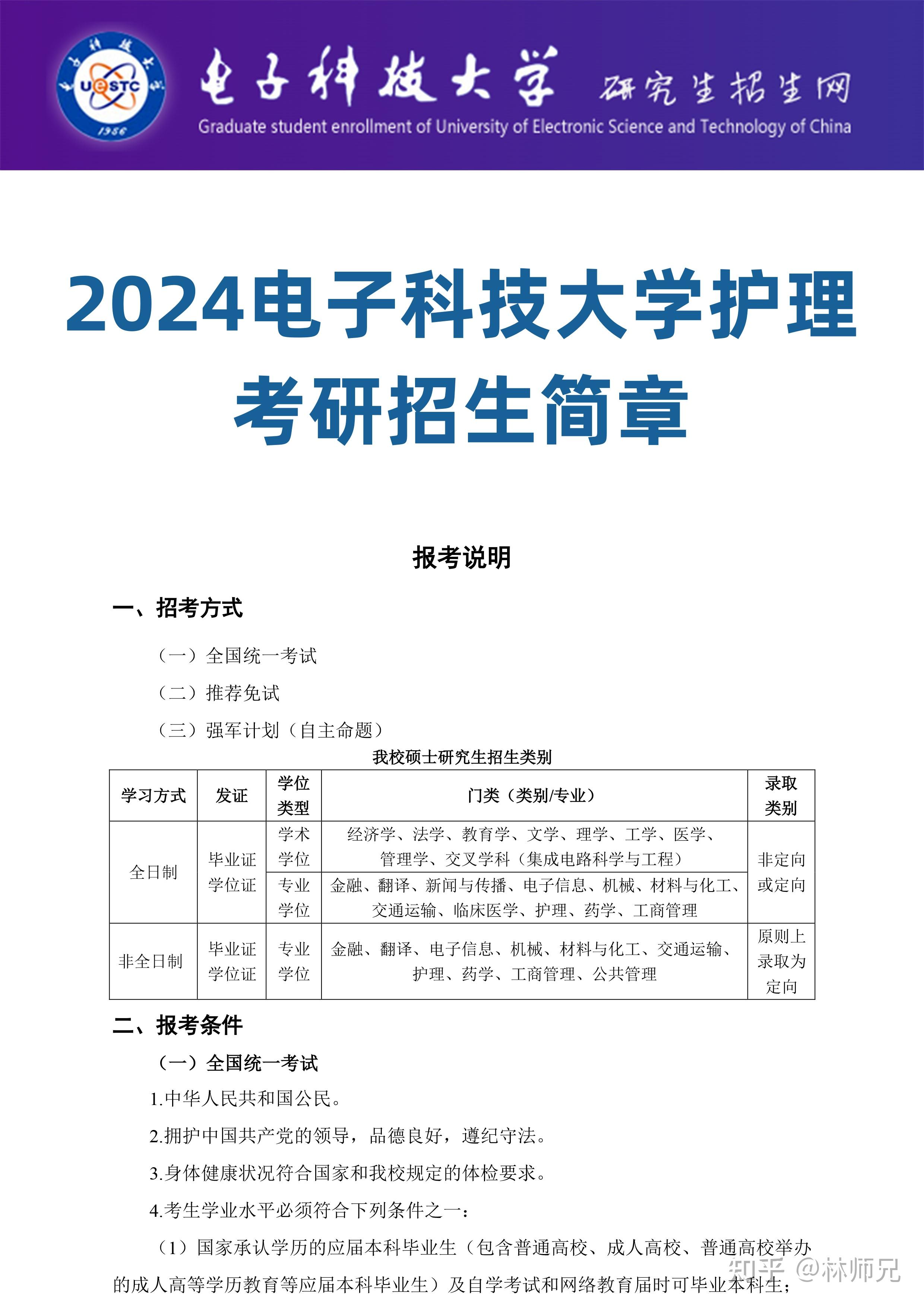 2024电子科技大学护理考研招生简章