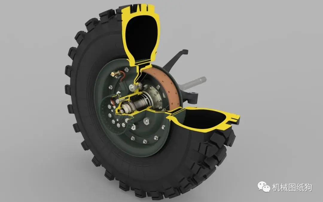 工程機械gaz66前橋輪轂輪胎3d數模圖紙solidworks設計附step格式