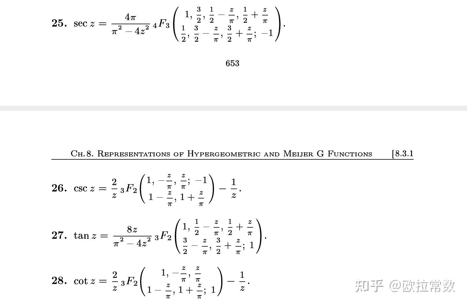 正割函數secz餘割函數cscz正切函數tanz餘切函數cotz的超幾何函數