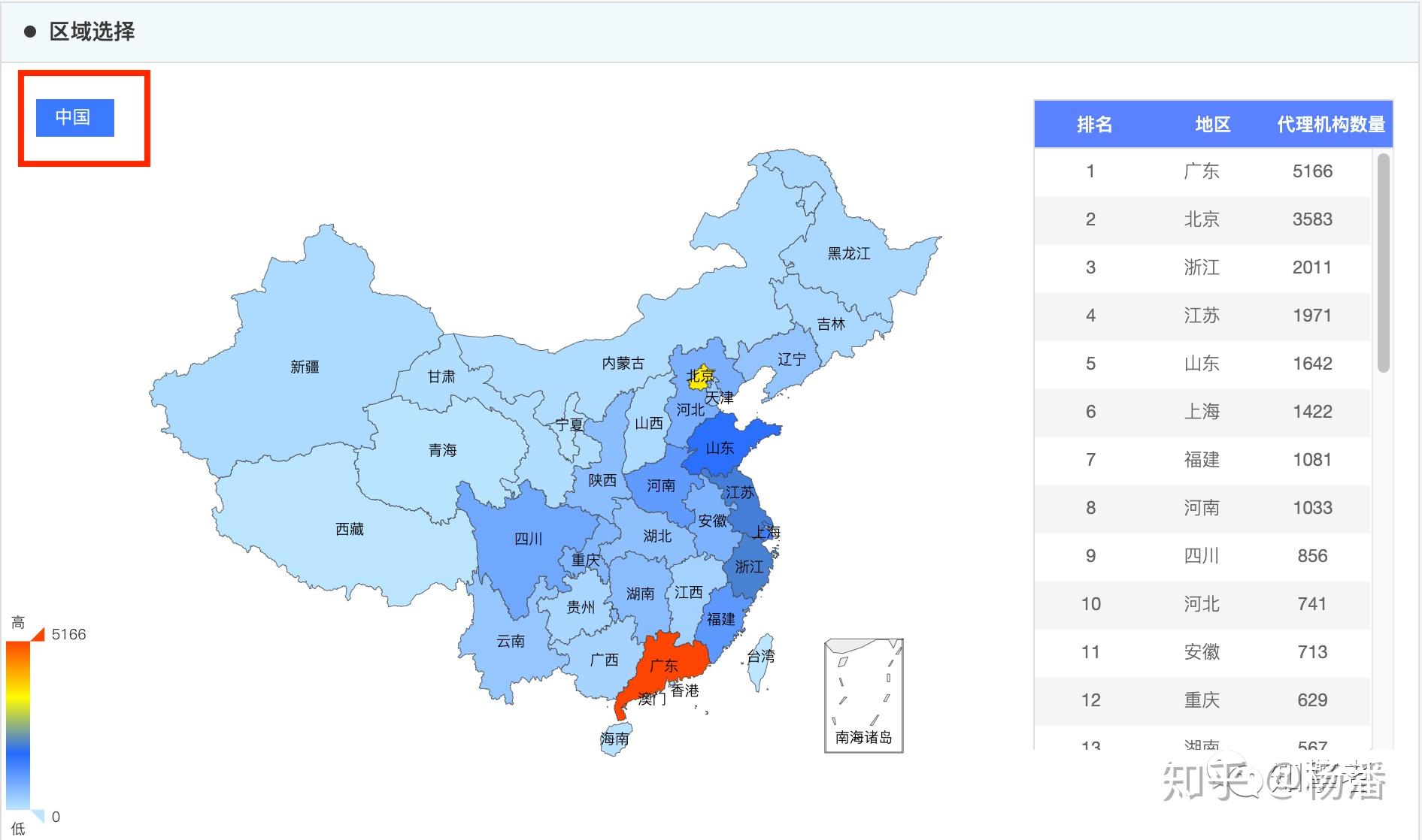 1,全国商标代理机构数量分布