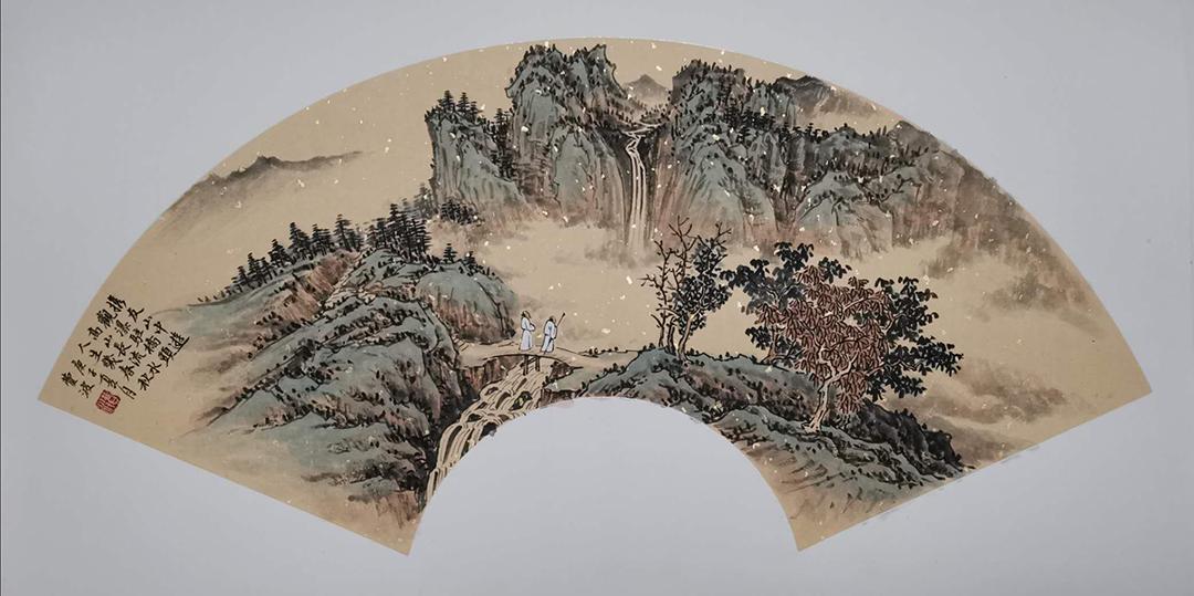 仿古山水画名家费波,扇面仿古山水画作品欣赏