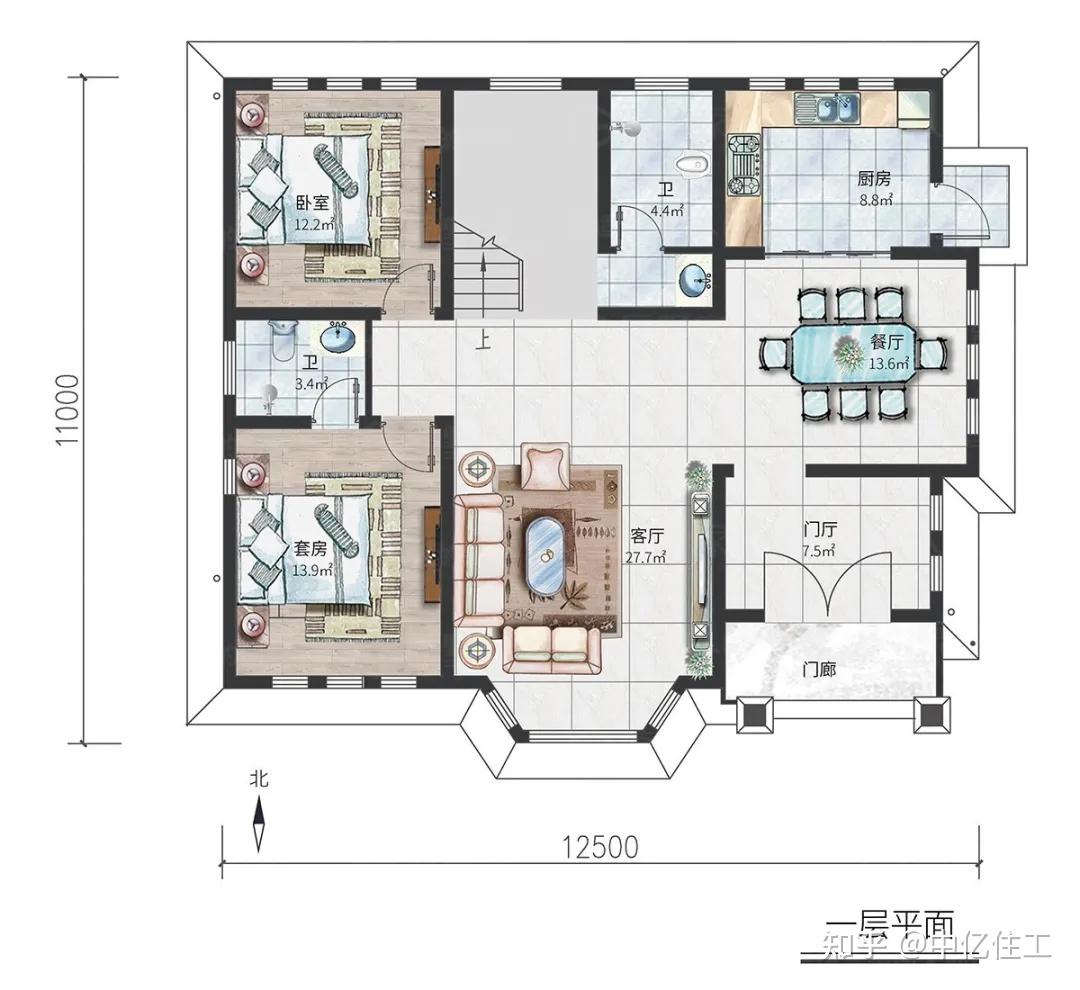 11×12米兩層歐式別墅,5臥室 挑空大客廳,為農村百姓量身定製!