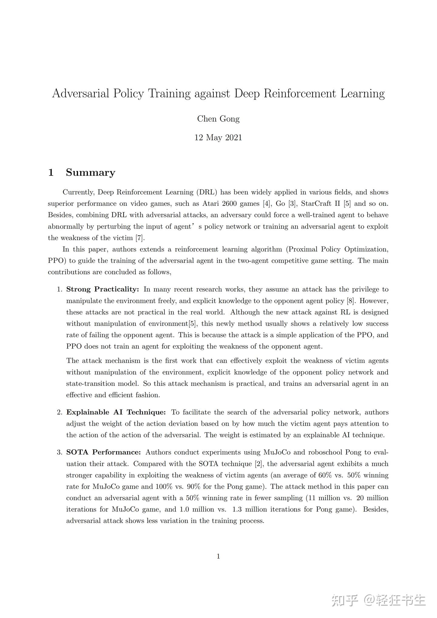 [论文解读 14]Adversarial Policy Training against Deep Reinforcement ...
