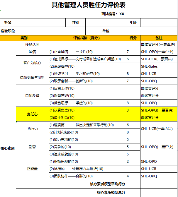 頻率最高的12個崗位勝任力模型評價表拿來即用