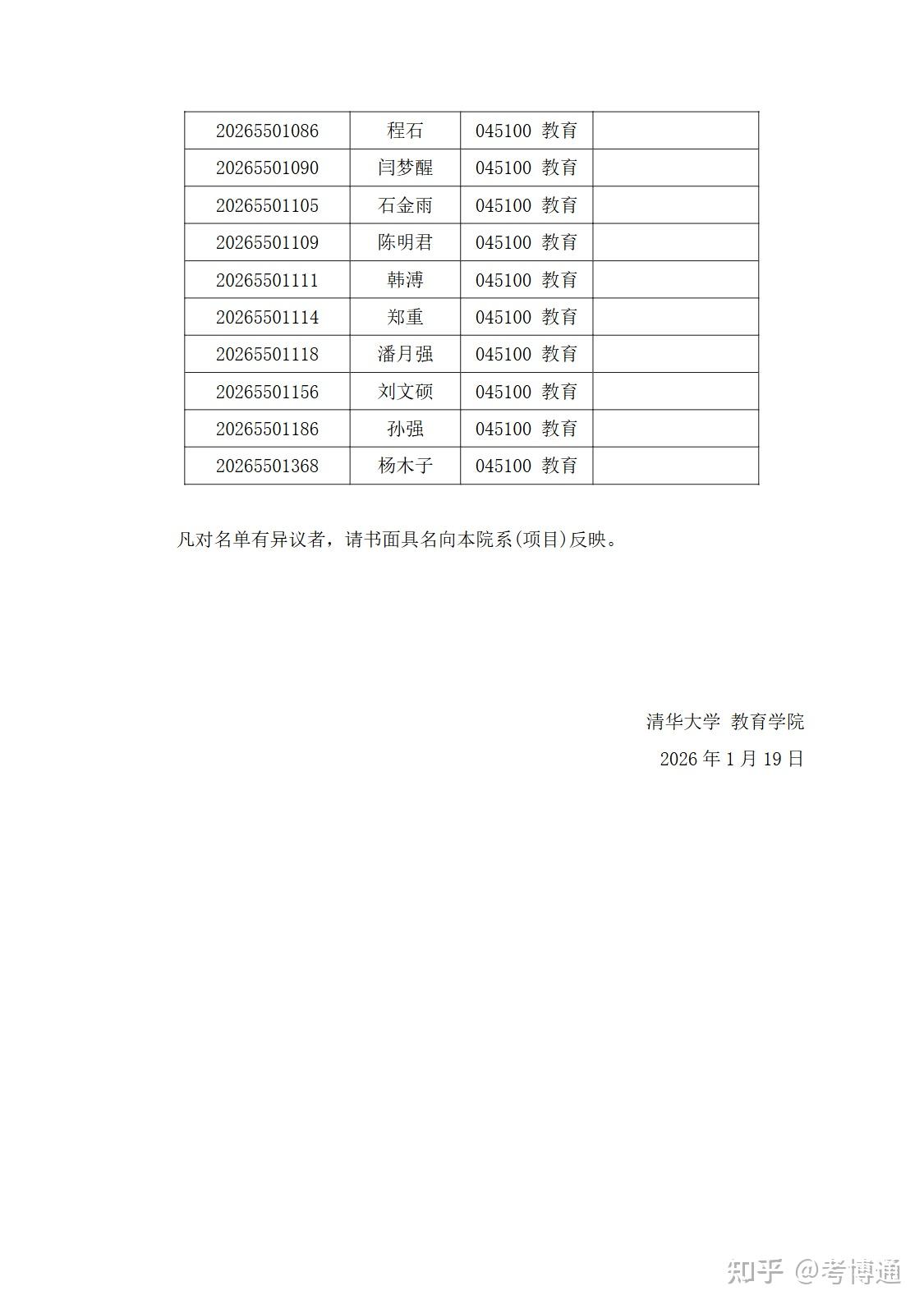 清华大学教育学院2026年教育博士专业学位项目招收公开招考博士研究生综合考核名单公示 - 知乎