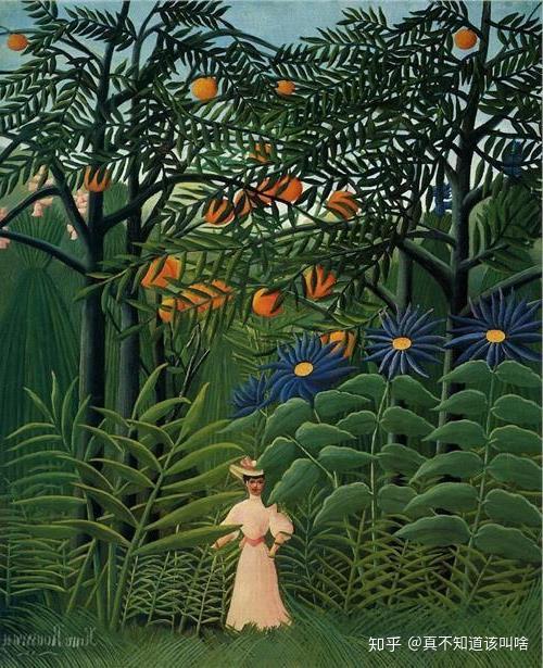 法国 卢梭 《散步在异国情调森林里的女子》