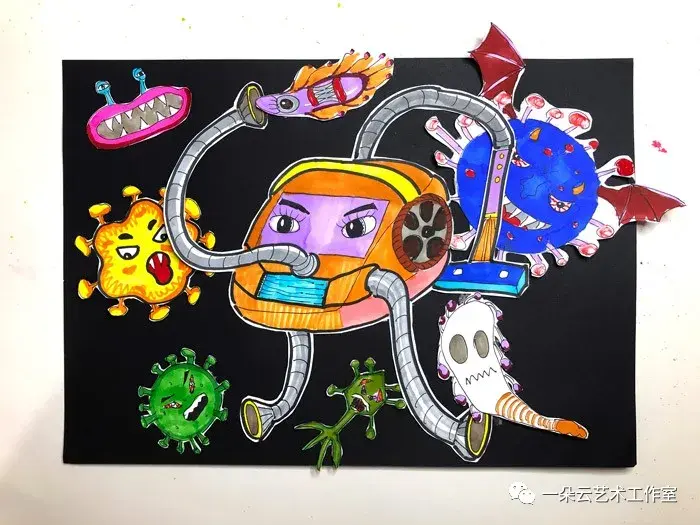 绘画教程少儿创意水彩画细菌病毒大战