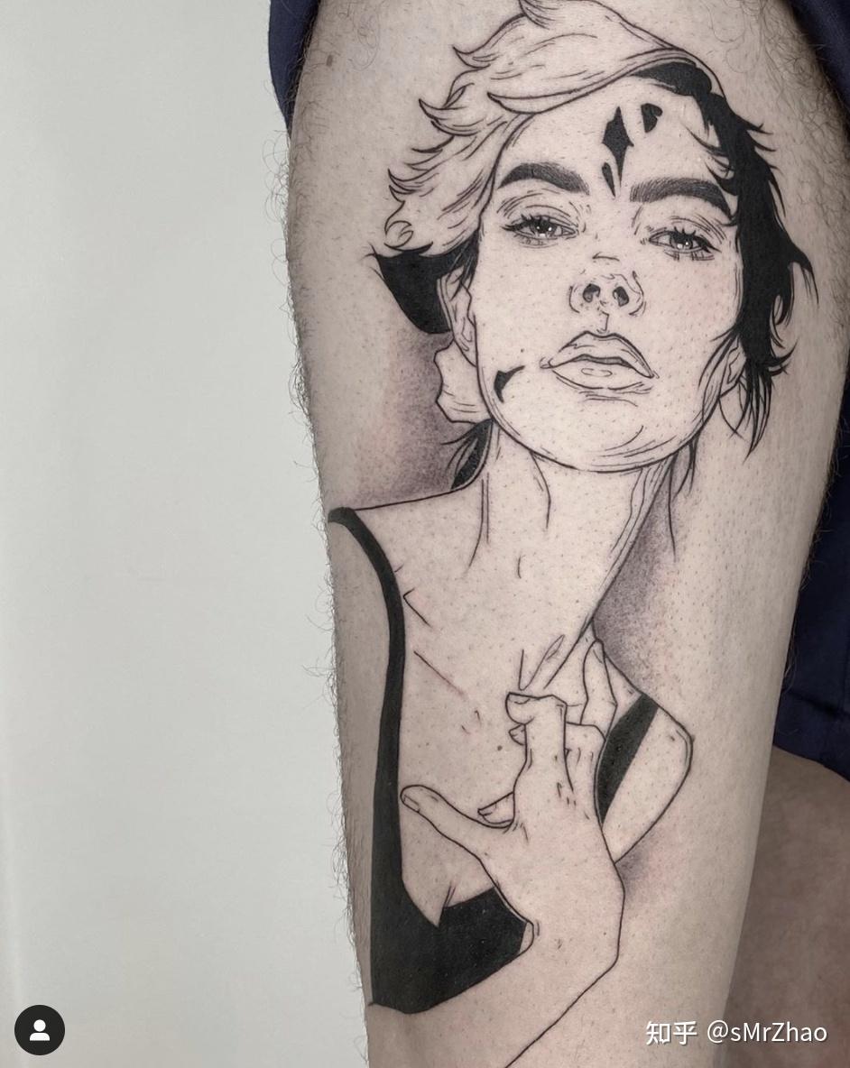 smrzhao纹身推荐第259期黑白彩色慵懒文艺线条感女性肖像