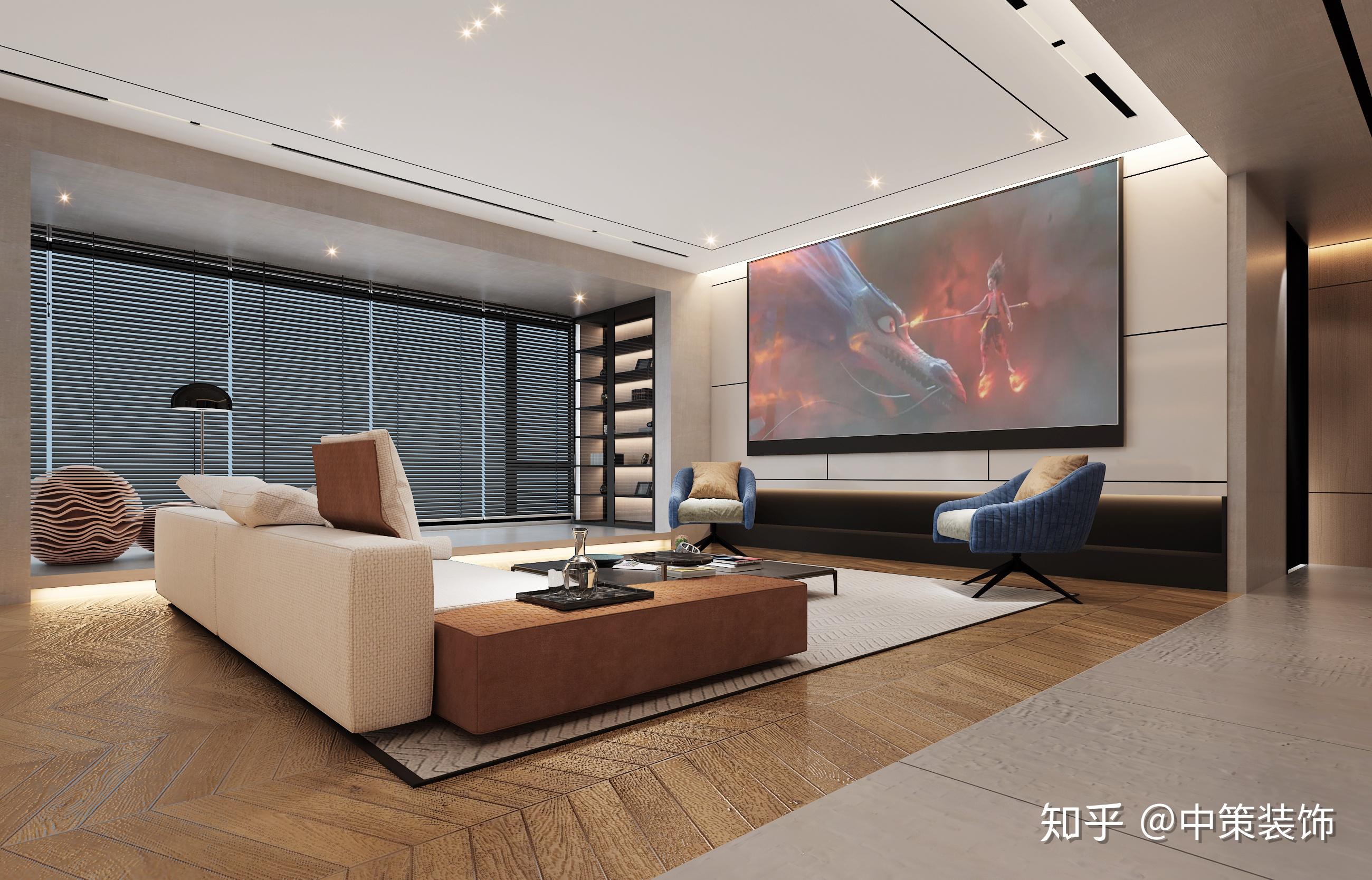 客厅电视背景墙面,摒除传统电视以及电视背景墙的配置,整面墙的柜体和