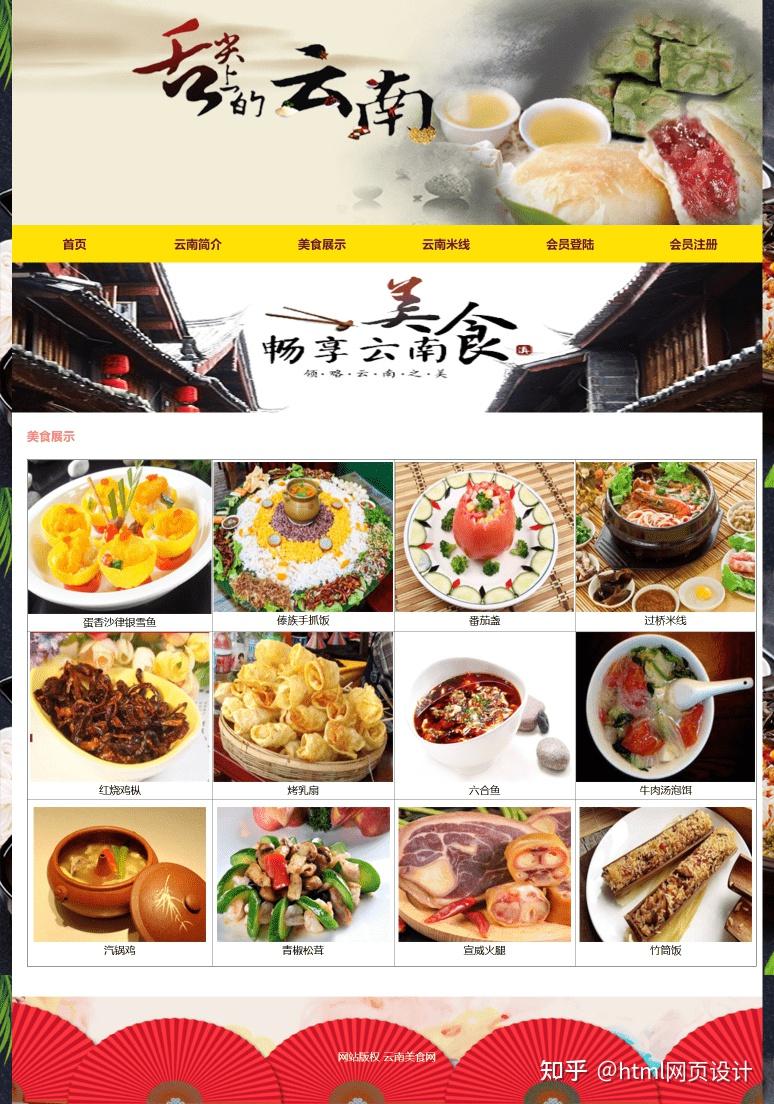 云南美食介绍 简单静态html网页作品 美食餐饮网站设计与实现 学生