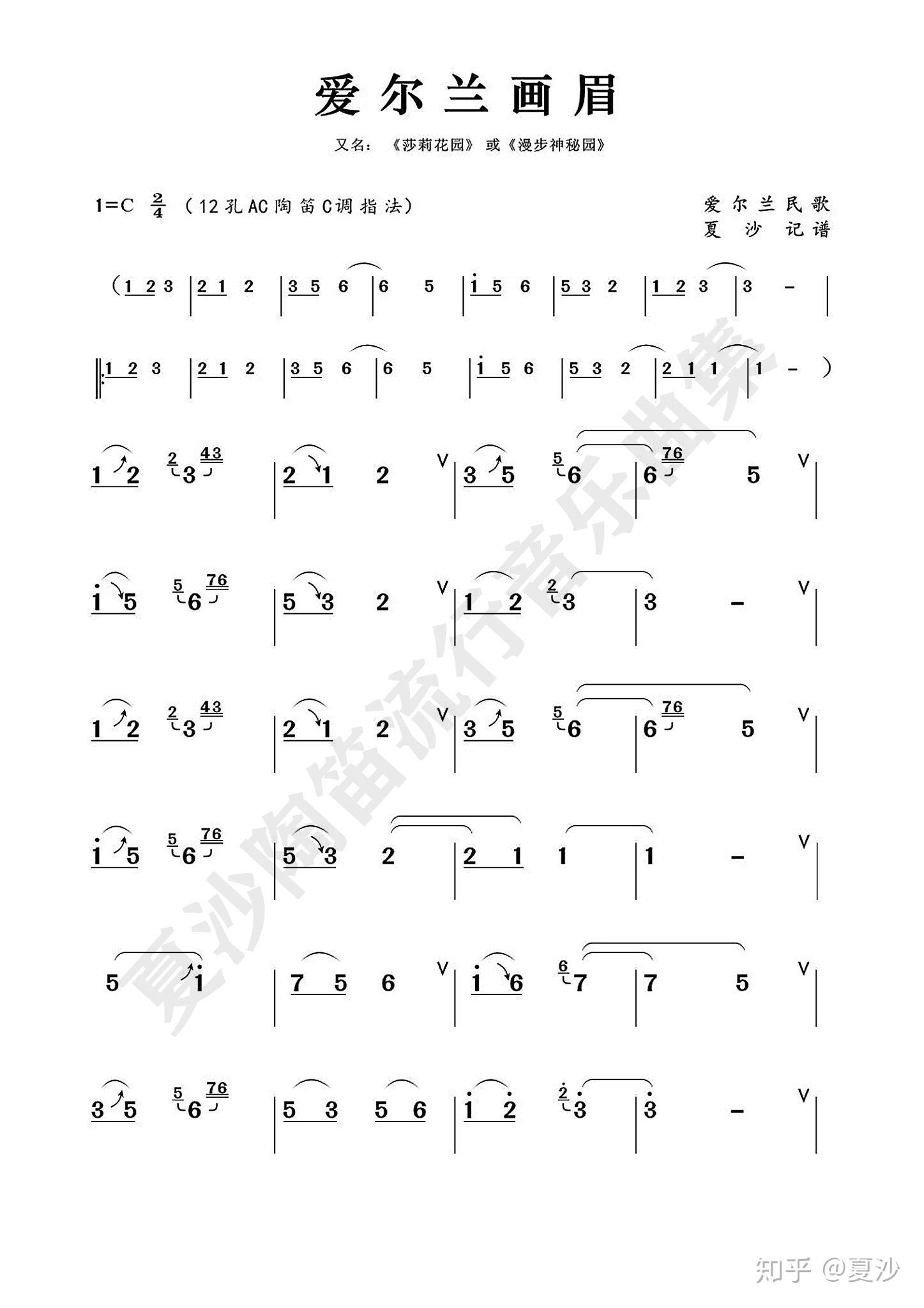 《爱尔兰画眉》《漫步神秘园》《莎莉花园》陶笛简谱 - 知乎
