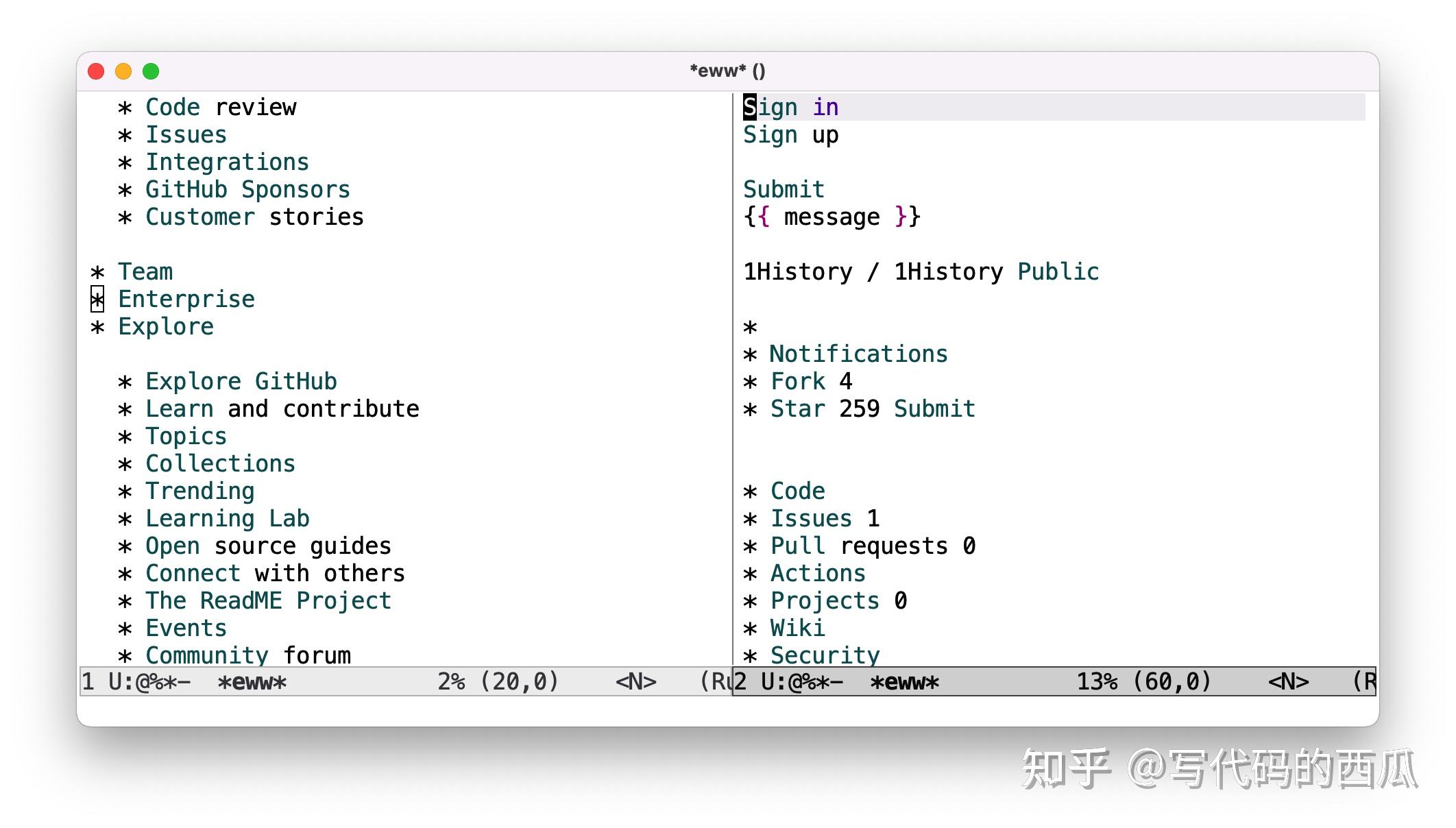 优化 EWW 浏览 GitHub 体验 - 知乎