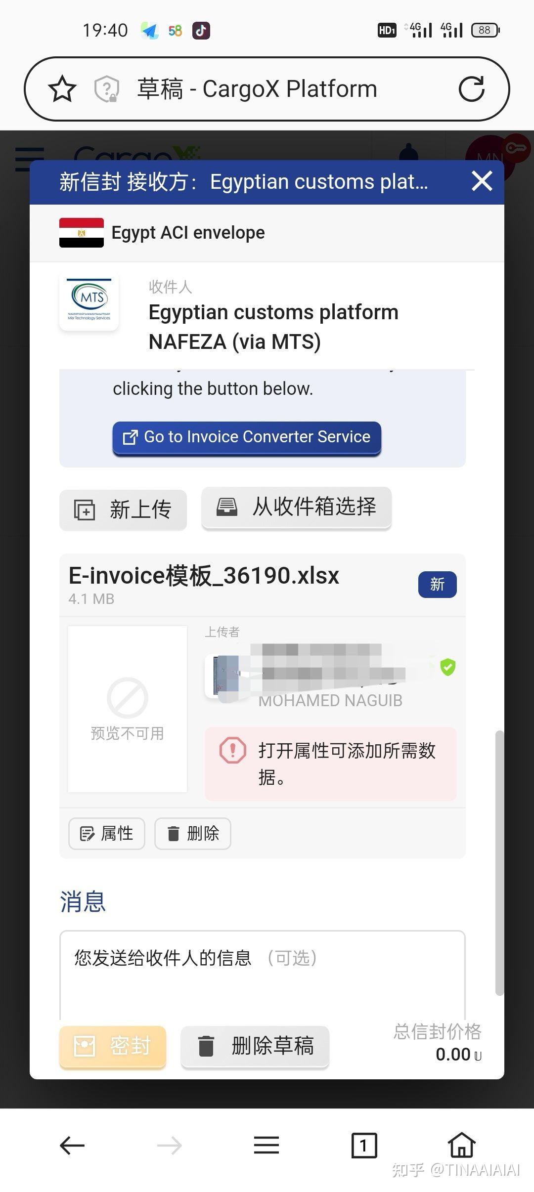 Send Nafeza-required invoices to Egypt.