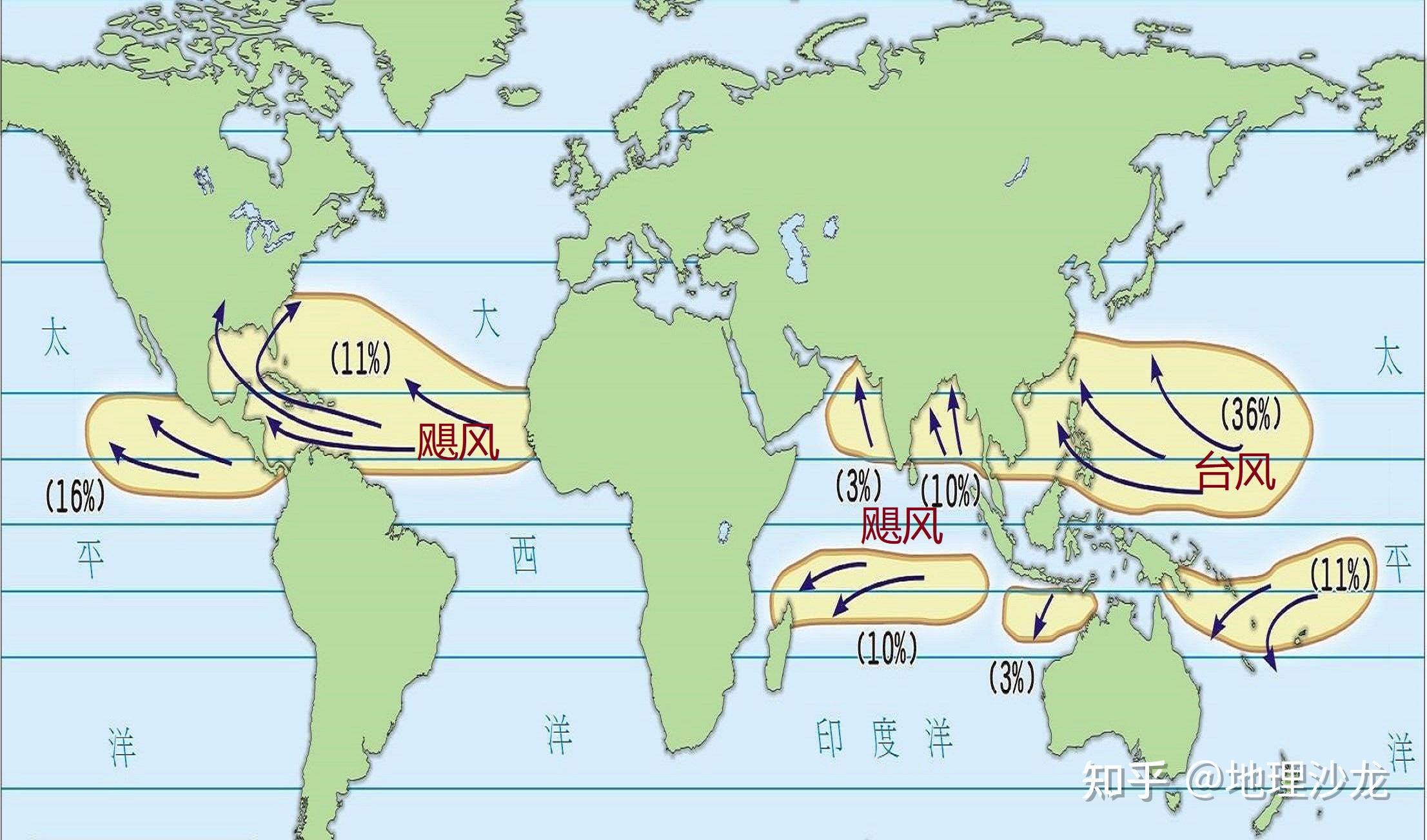 从全球范围来看西北太平洋地区,北印度洋地区和西北大西洋地区是受到