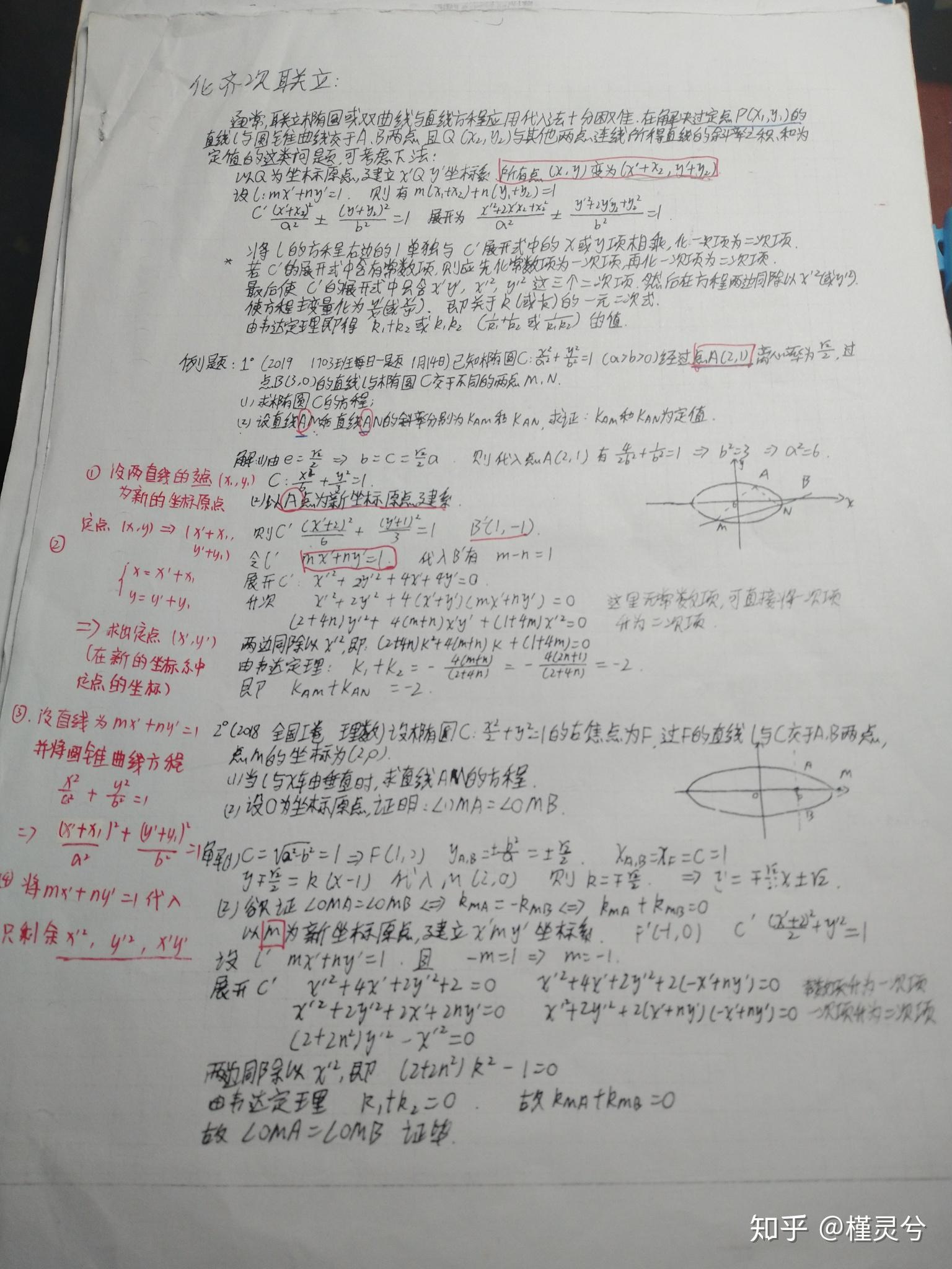 圆锥曲线导数的手写笔记