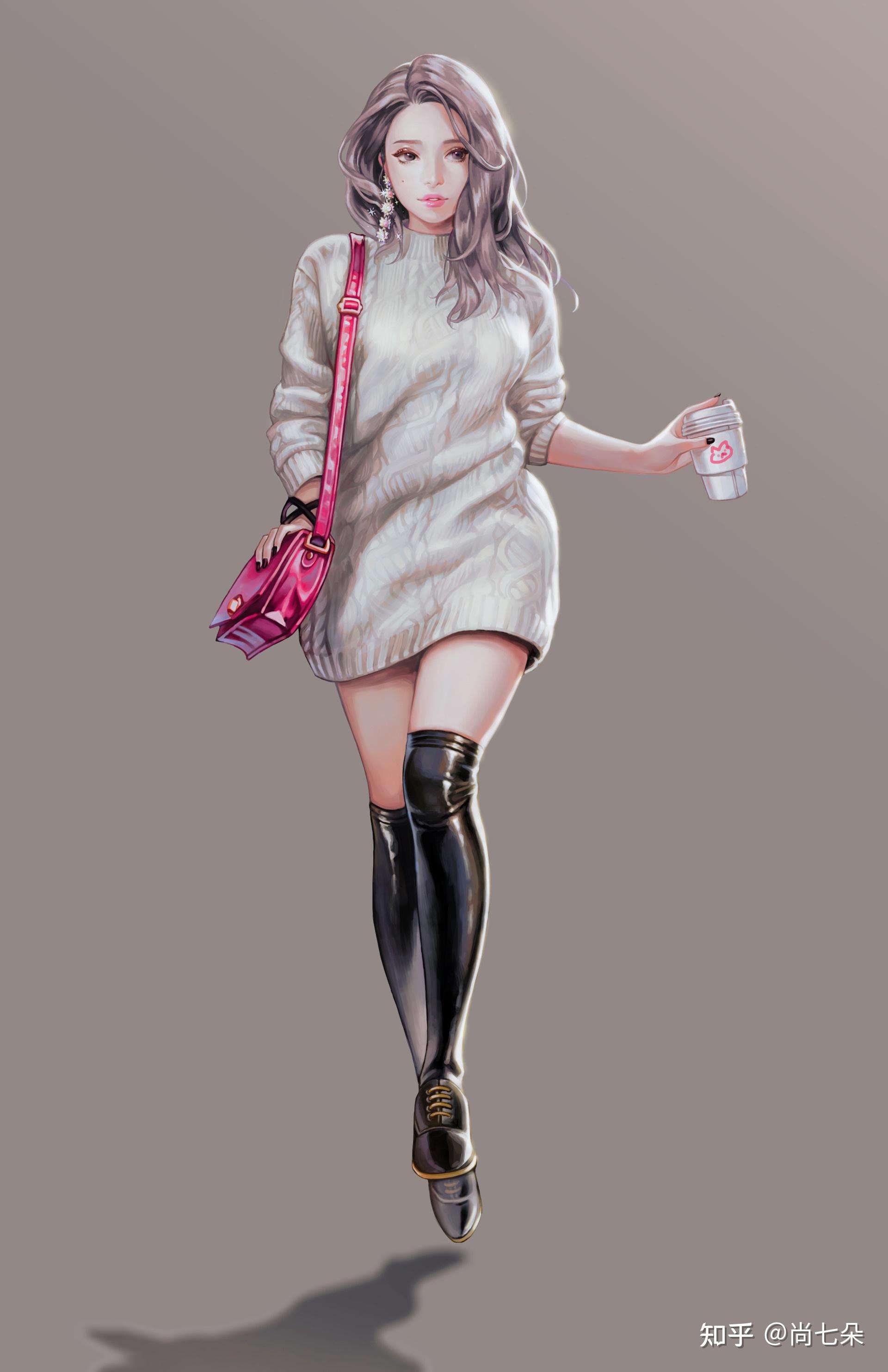 毛衣女孩二次元漫画插画人物图片保存第一组 - 知乎