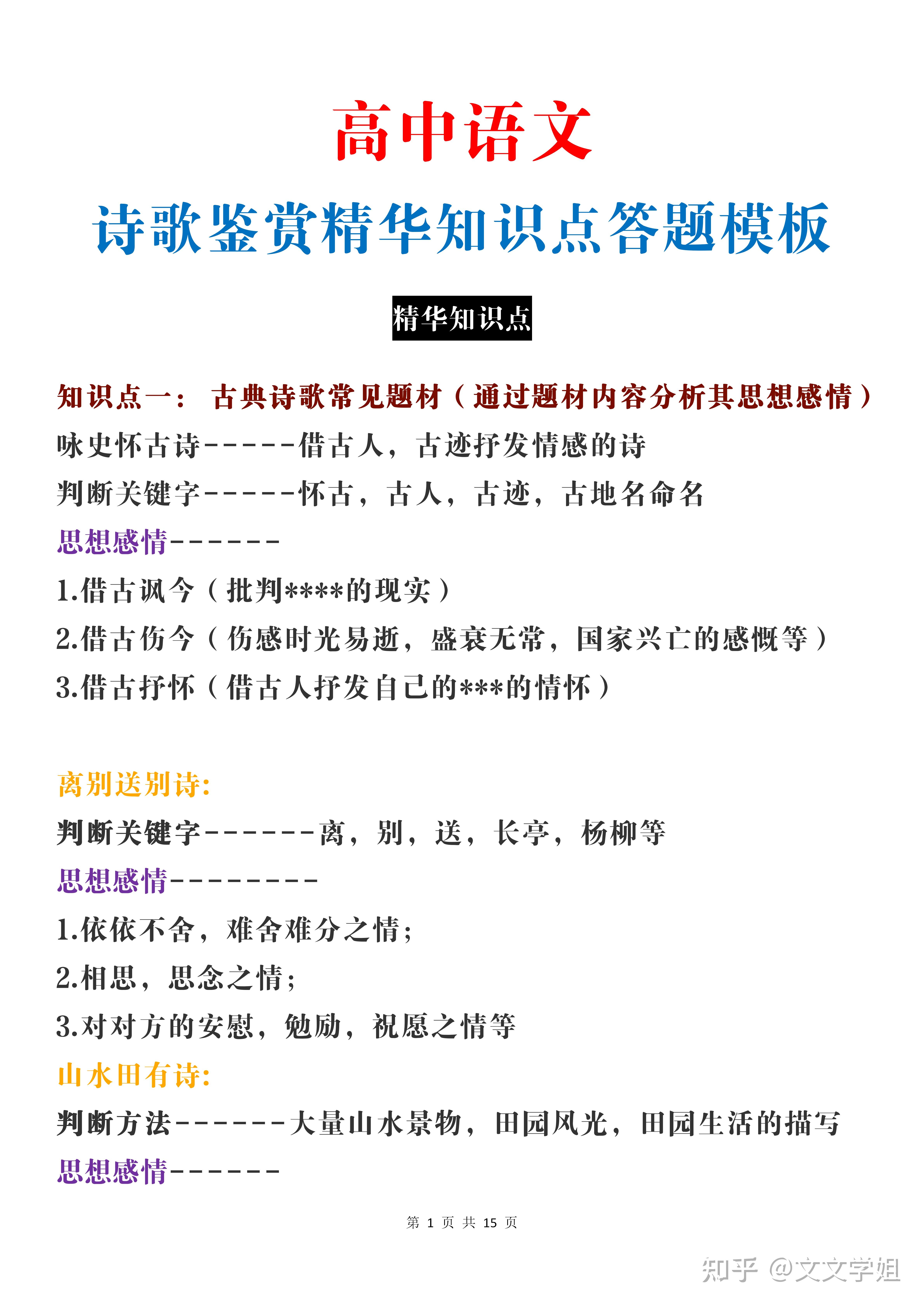 精品干货2022届一轮复习必备高考诗歌鉴赏精华知识点答题模板背下来受