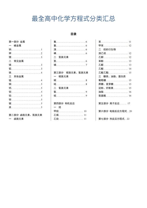 高中所有化学式及名称 100个化学式及名称 高中必背0化学式